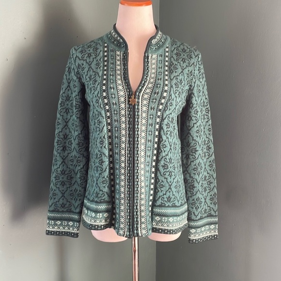 Appleseeds teal  Patterned Zip-Up sweater Jacket - Picture 1 of 9